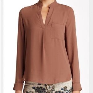 Ro & De Brown Neutral casual long sleeved v neck blouse M